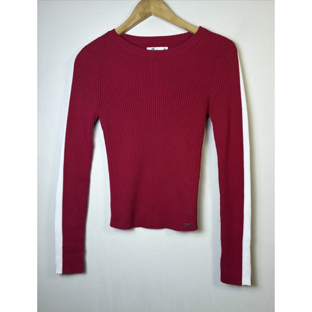 Hollister Sweater medium Red Cotton Blend Stretch Knit Fitted Ribbed streetwear